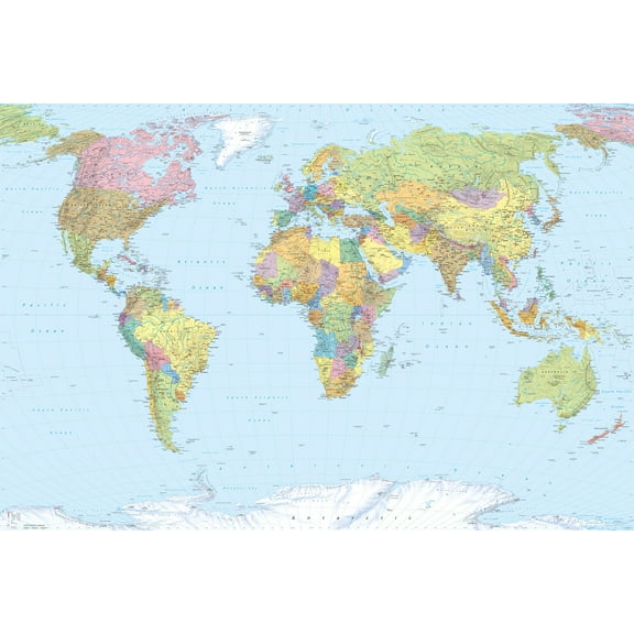 Komar World Map Paste Included Paper Wall Mural, 72-in by 100-in
