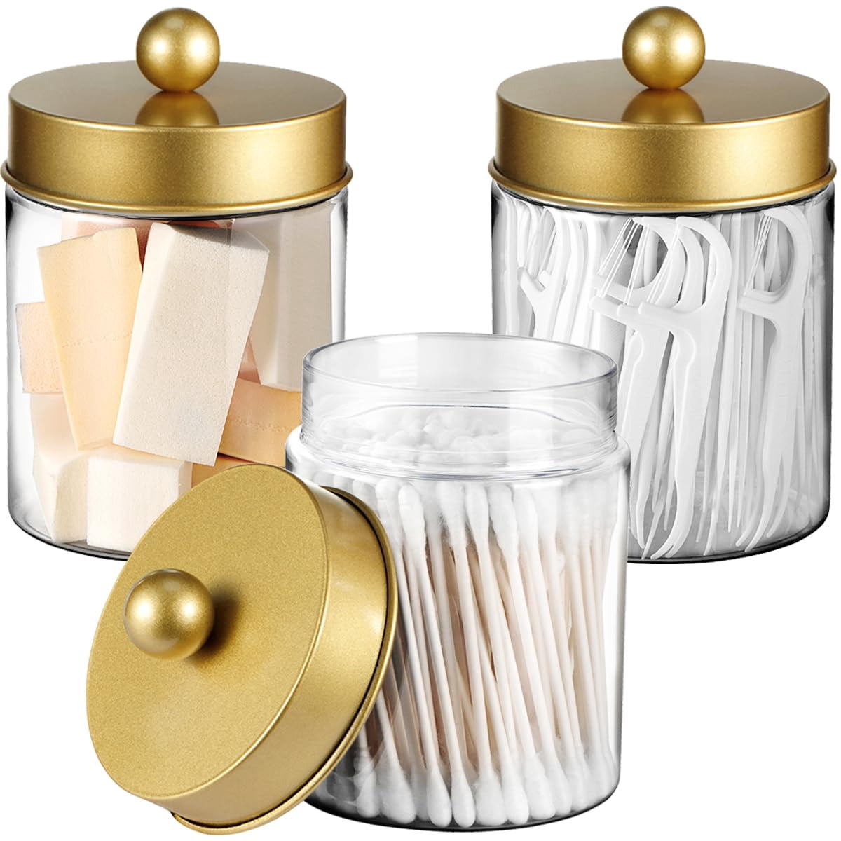 Komashr 3PC Farmhouse Decor Qtip Holder Apothecary Jars Bathroom Vanity ...