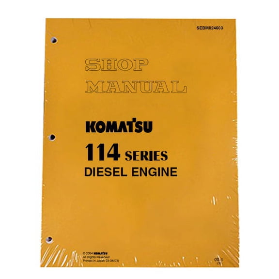 Komatsu 114 Series Diesel Engine Workshop Repair  Service Manual - Part Number # SEBD024603