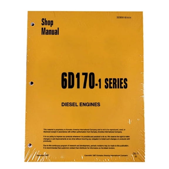 Komatsu 6D170-1 Series Diesel Engine Workshop Repair  Service Manual - Part Number # SEBD6161A14