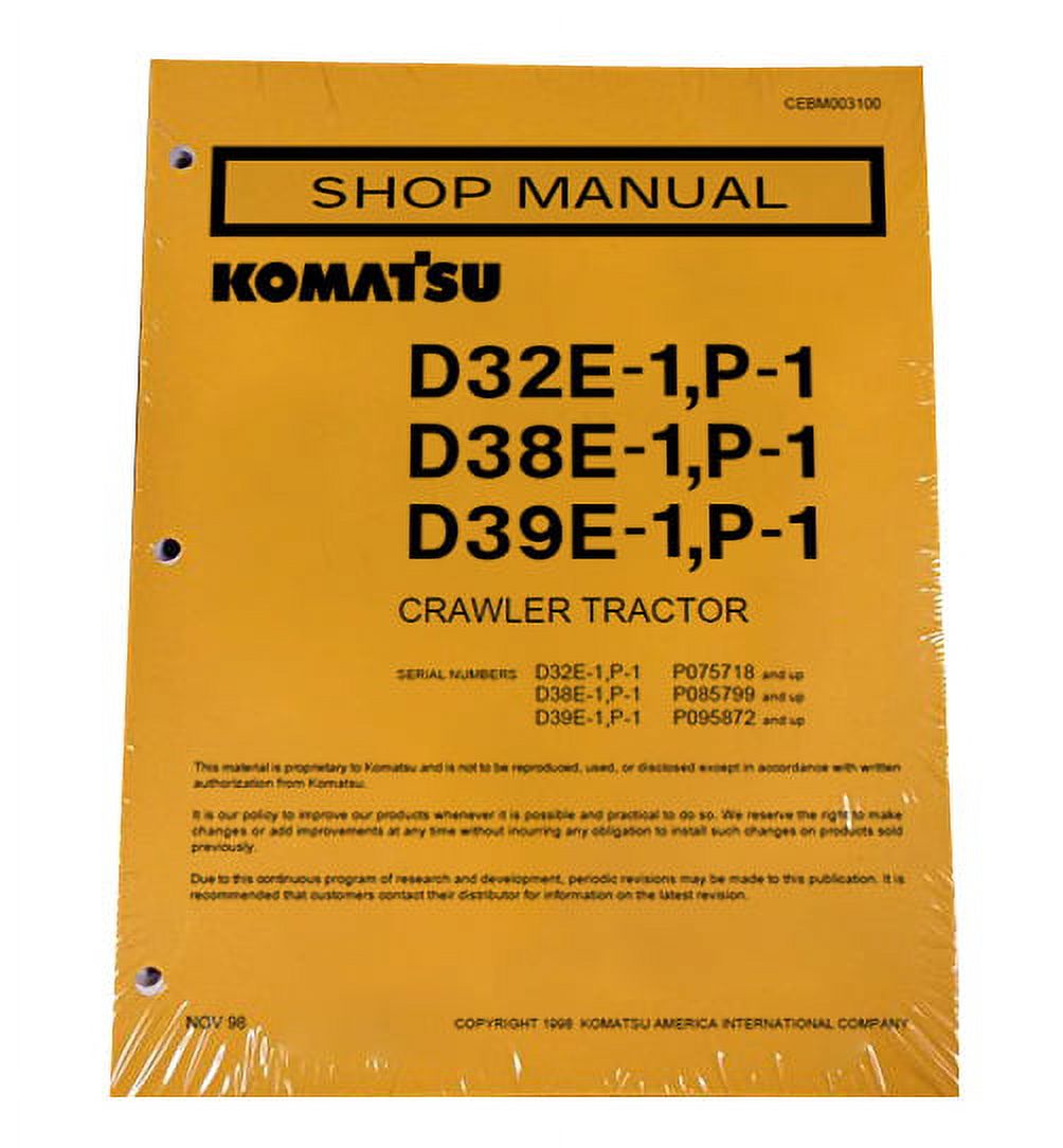 Komatsu D32E-1, D32P-1, D38E-1, D38P-1, D39E-1, D39P-1 Series Bulldozer Workshop Repair Service Manual - Part Number # cebd003100