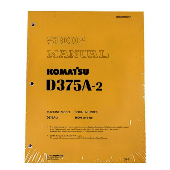 Komatsu D375A-2 Series Bulldozer Workshop Repair Service Manual - Part Number # SEBD01970207