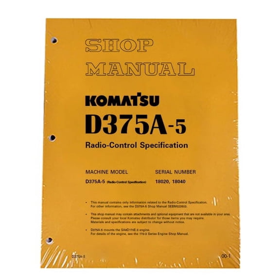 Komatsu D375A-5 Radio-Control Specification Bulldozer Workshop Repair  Service Manual - Part Number # SEBD028900