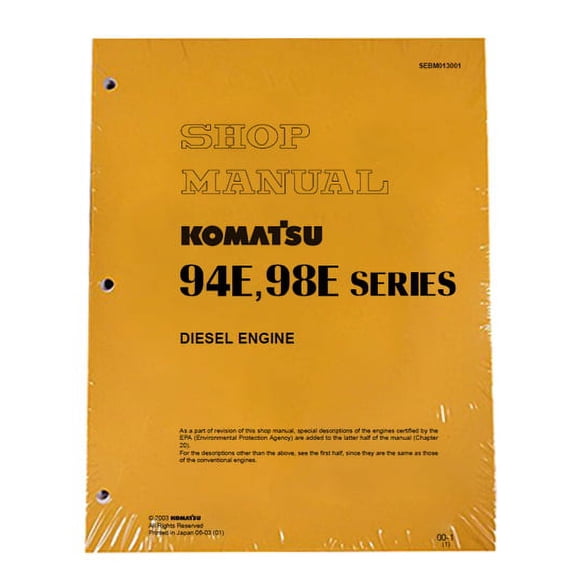 Komatsu Diesel s 94E, 98E Diesel Engine Workshop Repair  Service Manual - Part Number # SEBM013001
