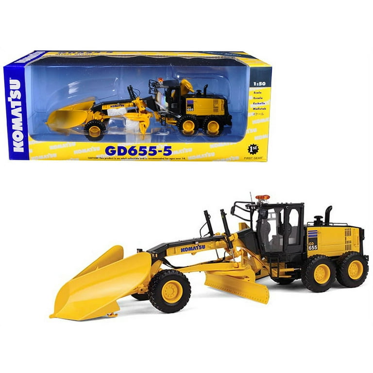 Komatsu GD655-5 Motor Grader with V-Plow and Wing 1/50 Diecast