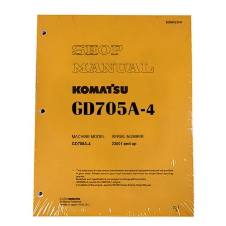 Komatsu GD705A-4 Motor Grader Workshop Repair Service Manual - Part Number # SEBD022103