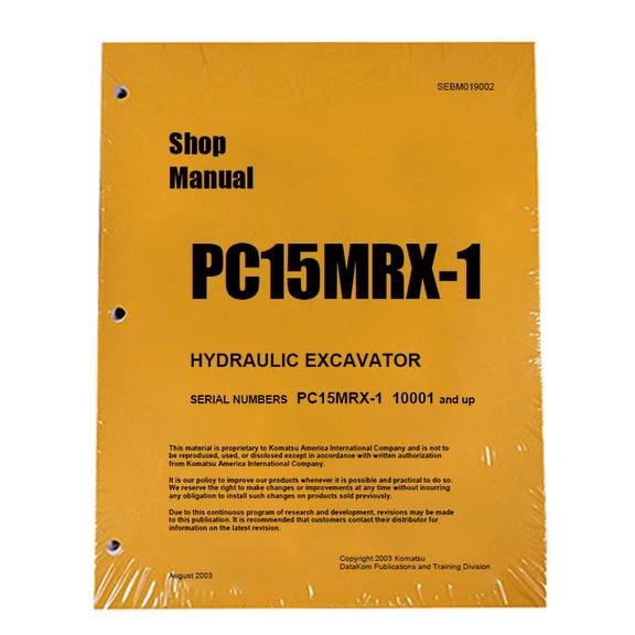 Komatsu PC15MRX-1 Excavator Workshop Repair  Service Manual - Part Number # SEBM019002