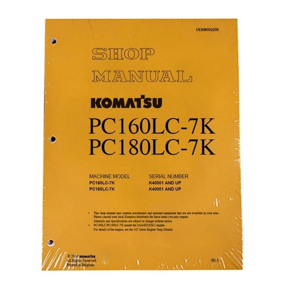 Komatsu PC160LC-7K, PC180LC-7K Excavator Workshop Repair  Service Manual - Part Number # UEBM002200