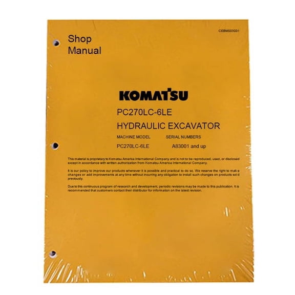 Komatsu PC270LC-6LE Excavator Workshop Repair  Service Manual - Part Number # CEBM003001