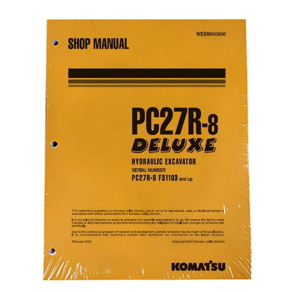 Komatsu PC27R-8 Excavator Workshop Repair  Service Manual - Part Number # WEBD003800