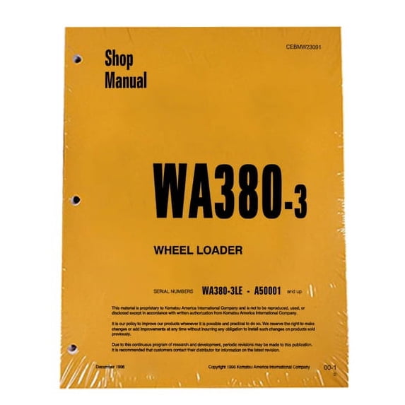 Komatsu WA380-3 Wheel Loader Workshop Repair Service Manual - Part Number # CEBDW23091