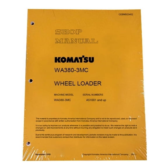 Komatsu WA380-3MC Wheel Loader Workshop Repair  Service Manual - Part Number # CEBD003402