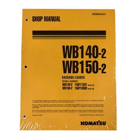 Komatsu WB140-2, WB150-2 Backhoe Workshop Repair Service Manual - Part Number # WEBD004601