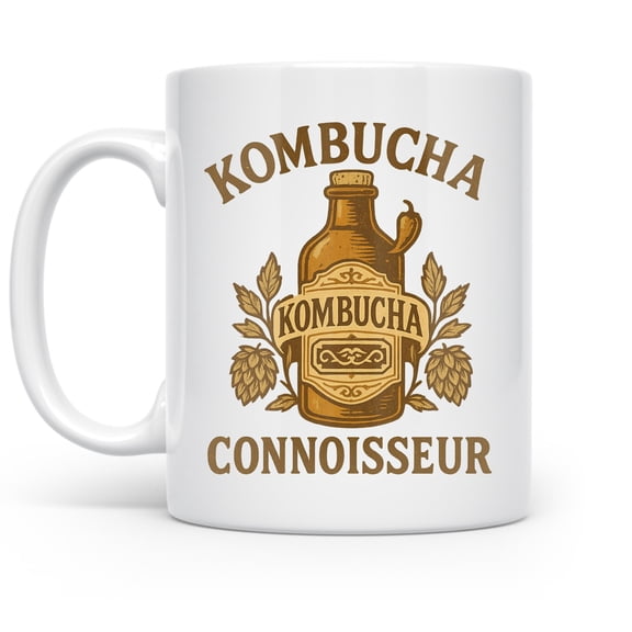 Kombucha Connoisseur 11 oz Coffee Mug - Rustic Herbal Tea White Ceramic Gift