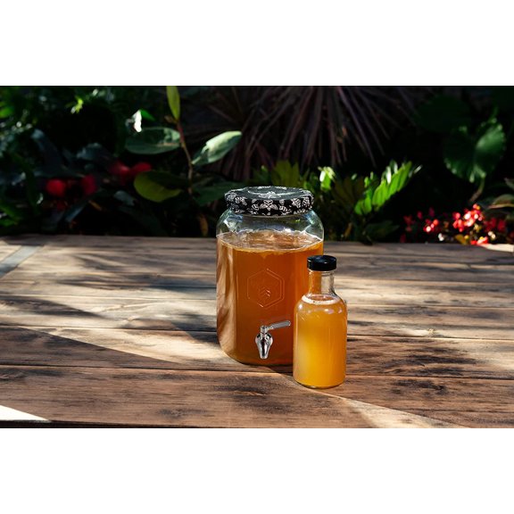 Kombucha Jar with Dispensing Valve - 1 Gallon Hexagonal Fermentation Vessel with Cloth Cover