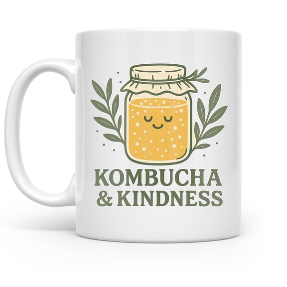 Kombucha & Kindness 11 oz Coffee Mug - For Fermentation Enthusiasts White Ceramic Gift