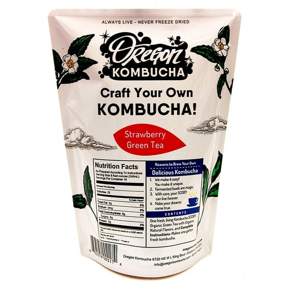 Kombucha Starter Kit by Oregon Kombucha - Organic Strawberry Green Tea and Scoby w/ Starter Liquid - Raw Culture Brews 1 Gallon of Delicious Kombucha, Guaranteed.