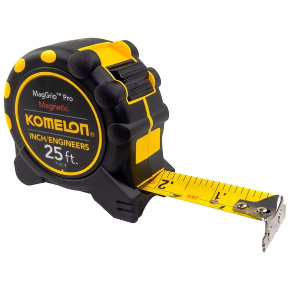 Komelon 7125IE; 25' x 1" Magnetic MagGrip Pro Tape Measure with Inch/Engineer Scale, Yellow/Black