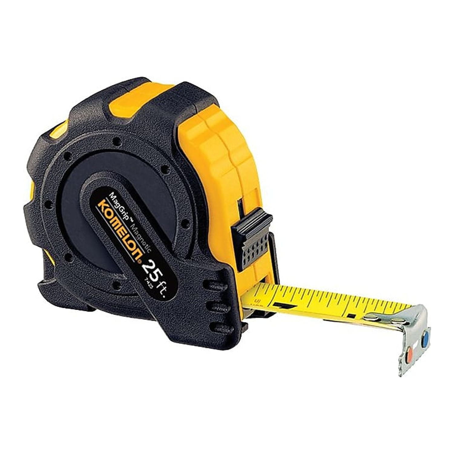 Komelon Tape Measure, 1" x 25', Metal Case, Black/Yellow, 1/16" Grad. (KOM7425)