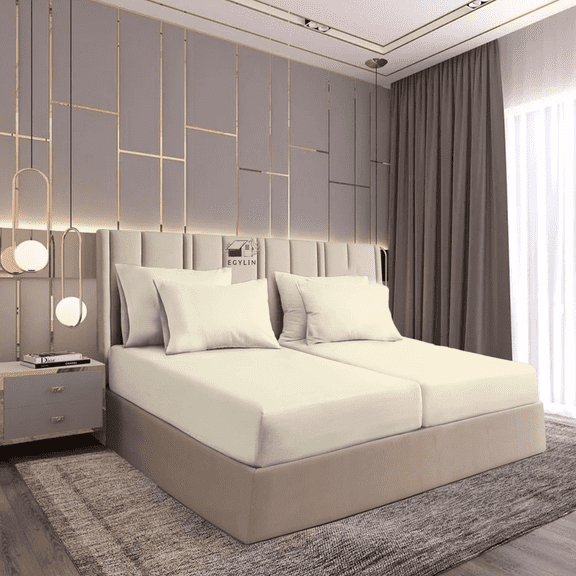 Komfit 800 TC Egyptian Cotton 5 Pieces Split Sheets Sets for Adjustable beds Sheet Fits Upto 18" Deep Pocket , 1 Flat Sheet 2 Fitted Sheet and 2 Pillowcase ( Ivory , California King )