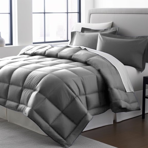 Komforte Dual Zone Couples Comforter – Hypoallergenic, Alternative Down His and Her Duvet Insert Keeps Everyone Comfortable – Machine Washable Two Temperature Comforter by SoMN (Gray, Queen)