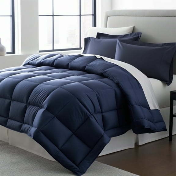 Komforte Dual Zone Couples Comforter – Hypoallergenic, Alternative Down His and Her Duvet Insert Keeps Everyone Comfortable – Machine Washable Two Temperature Comforter by SoMN (Navy, King)