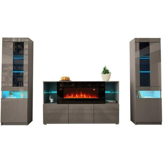 Komi 03 Electric Fireplace Modern Wall Unit Entertainment Center
