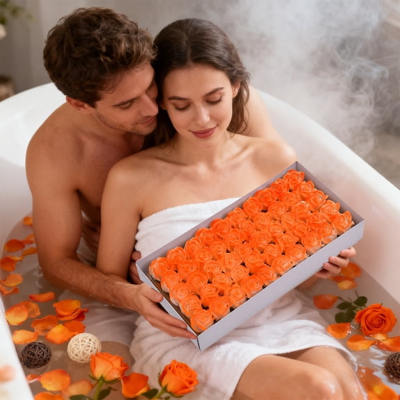 Komiseup 50 Pcs Floral Scented Bath Soap Rose Flower, Plant Essential Oil Rose Soap Set For Valentine'S Day, Anniversary, Birthday, Mothers Day Gifts For Her