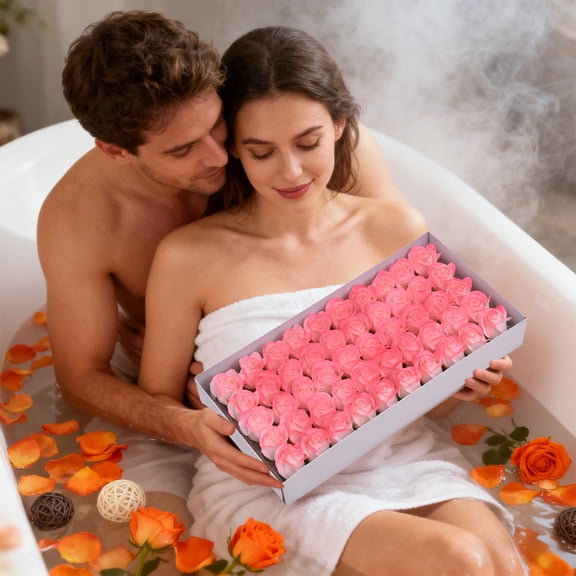 Komiseup 50 Pcs Floral Scented Bath Soap Rose Flower, Plant Essential Oil Rose Soap Set For Valentine'S Day, Anniversary, Birthday, Mothers Day Gifts For Her
