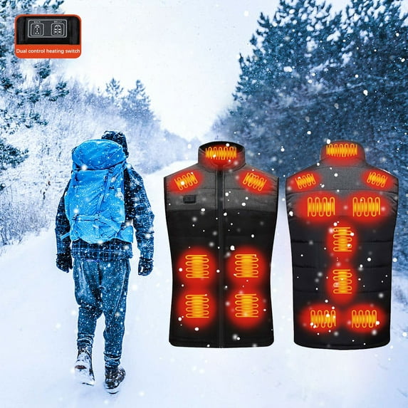 Komiseup Heated Vest, With Heated Collar, Lightweight Heating Vest Fleece, 11 Heating Zone, Winter Heated Jacket For Outdoor Motorcycle Camping Fishing Skiing