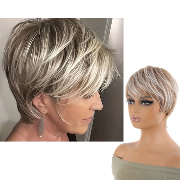 Komiseup Pickled Color Cut Wigs Cut Wig Human Hair Short Cut Wigs For Black Women Glueless Wig Short Layered Human Hair Wigs For Black Women Daily Use Full Made