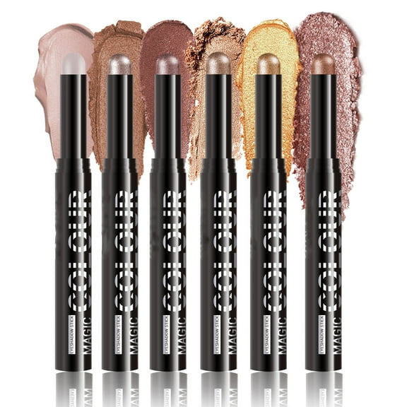 Komiseup Set Up Spray Eye Shadow Stick Set 6-color High Gloss Stick Pearlescent Finish Sleeping Silkworm Pen Lazy Eye Makeup Pen Waterproof