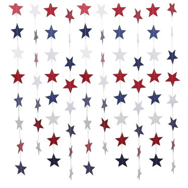 Komiseup Star Streamers Banner Garland for 4th of July, Red White Blue Hanging Stars Banner Patriotic Memorial Day Garland Decorations Independence Day Celebration Party Decor