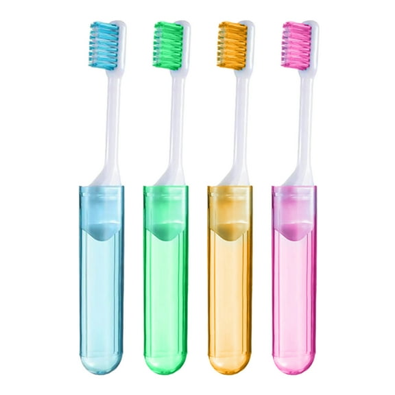 Komiseup Travel Toothbrush, Folding Mini Toothbrush with Toothbrush Case, Soft Potable Travel Size Toothbrush, Individually Wrapped, Small Toothbrush for Travel Camping School (4PCS)