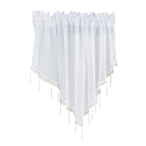 Komiseup Valance Curtains for Kitchen Windows, Beaded Sheer Rod Pocket Curtain, Triangle Semi Sheer Swag Curtain Valances, Boho Tassels Window Valances for Bedroom Bathroom