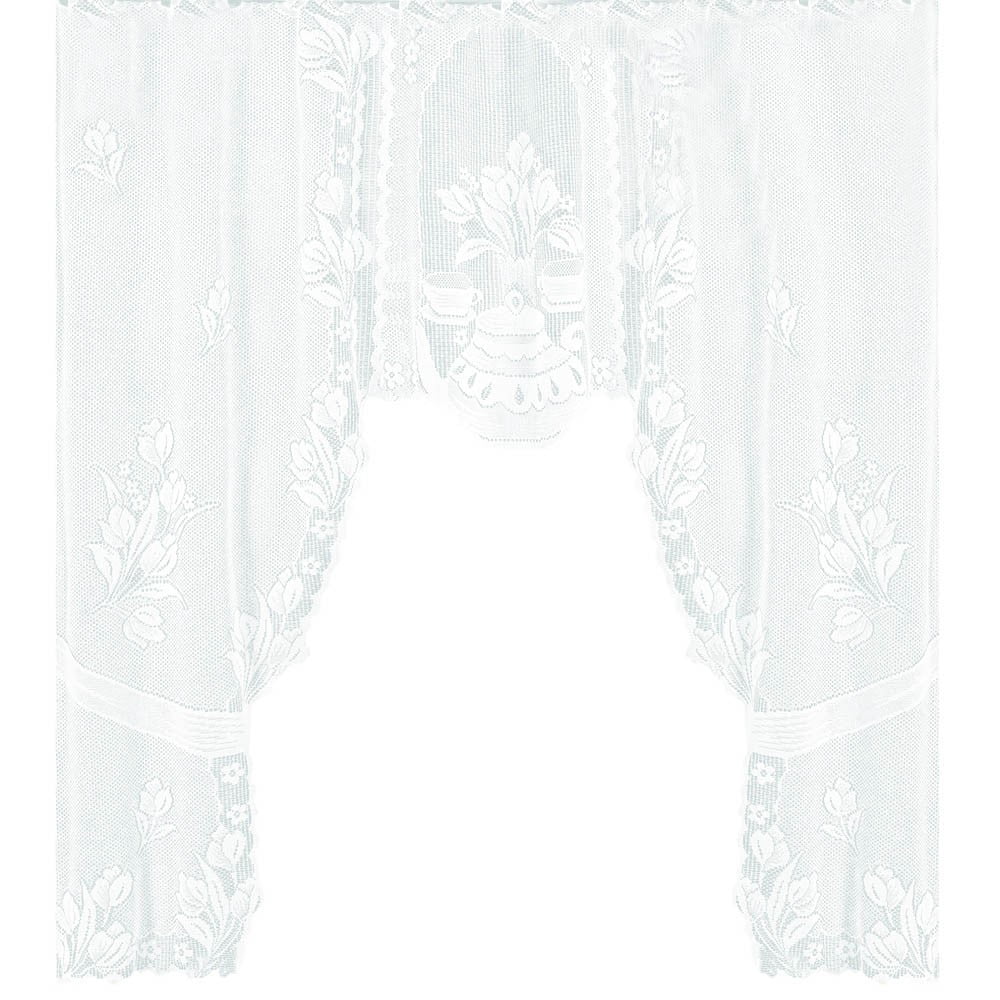 Komiseup White Lace Curtains, Shabby Chic Vintage Window Treatment Pair