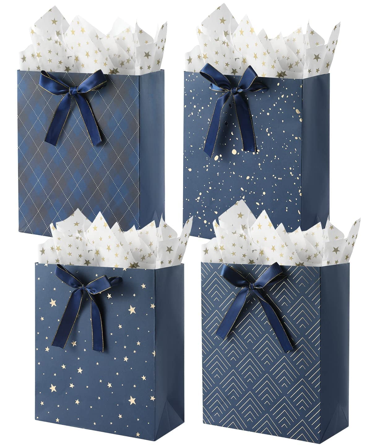 SHIPKEY 12 Pack White Gift Bags With Tissue Paper, 32x11.5x28 Cm White