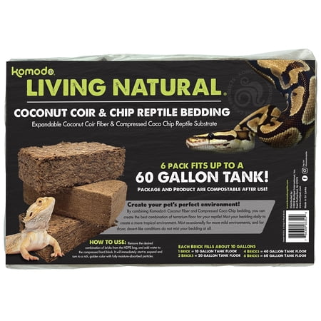 Komodo Living Natural Coconut Coir & Chip Reptile Bedding Brick, 1 Each/3 Pack