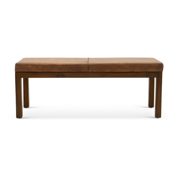 Komodo Mid-Century Modern Stitched Genuine Leather Upholstered Bench in Tan
