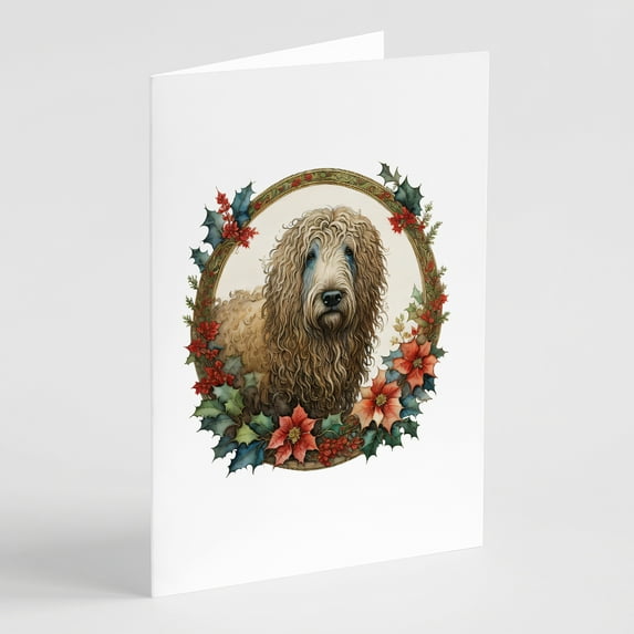 Komondor Christmas Flowers Greeting Cards Pack of 8 7 in x 5 in