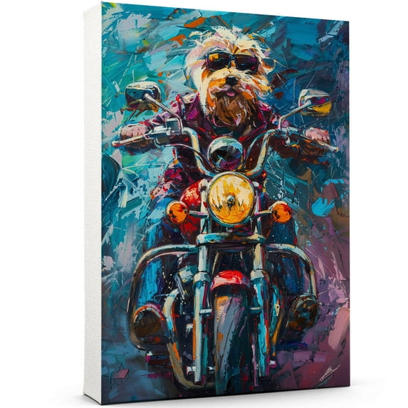 Komondor Dog Poster Riding A Motorcycle - Komondor Dog Canvas Wall Art For Bedroom Decor - Canvas Wall Art - Dog Decor