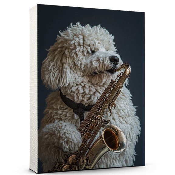 Komondor Dog Stretched Canvas Size 8x12 Saxophone Canvas – Funny Komondor Dog Team Player Wall Art, Ideal Gift Saxophone , Dog Owner