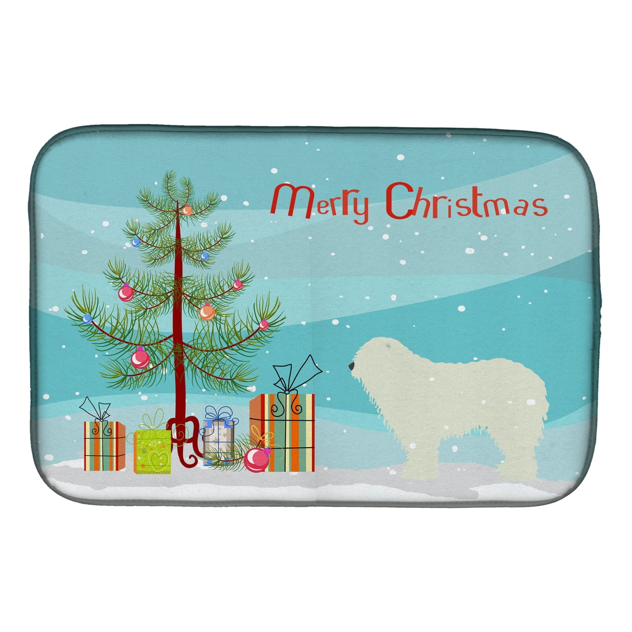 Komondor Christmas Tree Blue Polyester Dish Drying Mat