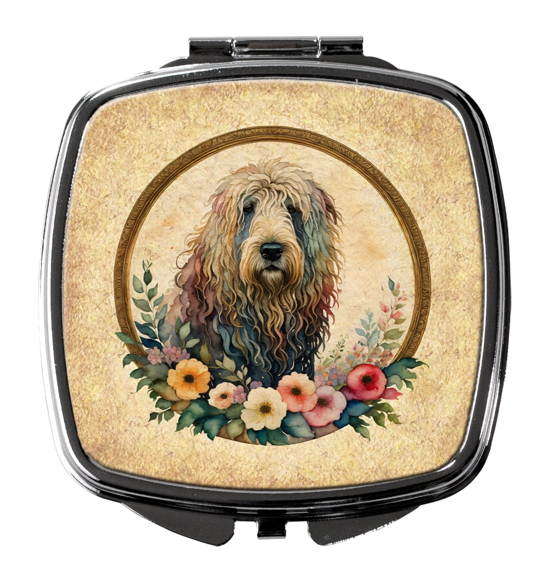 Komondor and Flowers Compact Mirror 2.75 in x 3 in