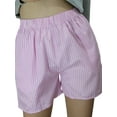 thumbnail image 1 of Komoo Boxers for Women Aesthetic Elastic High Waisted Striped Plaid Print Pajamas Shorts Sleepwear, 1 of 7