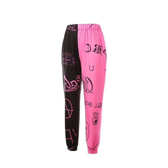 Komoo Female Colorblock Skull Baggy Sweatpants Pockets High Waist Joggers Pants Contrast Color Sporty Athletic Lounge Trousers S/M/L/XL