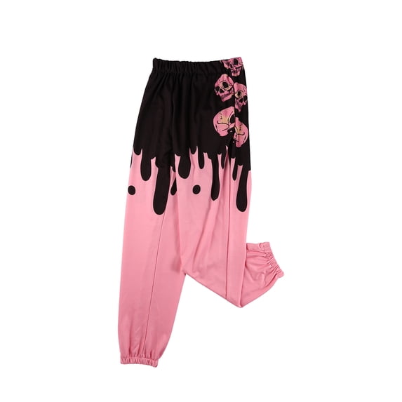 Komoo Female Colorblock Skull Baggy Sweatpants Pockets High Waist Joggers Pants Contrast Color Sporty Athletic Lounge Trousers S/M/L/XL