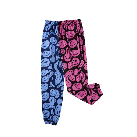 Komoo Female Colorblock Skull Baggy Sweatpants Pockets High Waist Joggers Pants Contrast Color Sporty Athletic Lounge Trousers S/M/L/XL