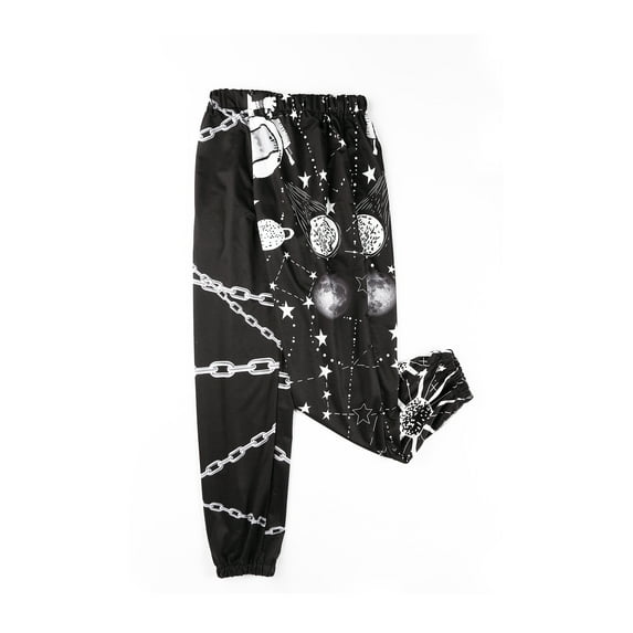 Komoo Female Colorblock Skull Baggy Sweatpants Pockets High Waist Joggers Pants Contrast Color Sporty Athletic Lounge Trousers S/M/L/XL