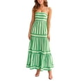 thumbnail image 1 of Komoo Striped Dress for Women Spaghetti Strap Tiered Ruffle Flowy A-Line Long Sundress with Pockets, 1 of 7
